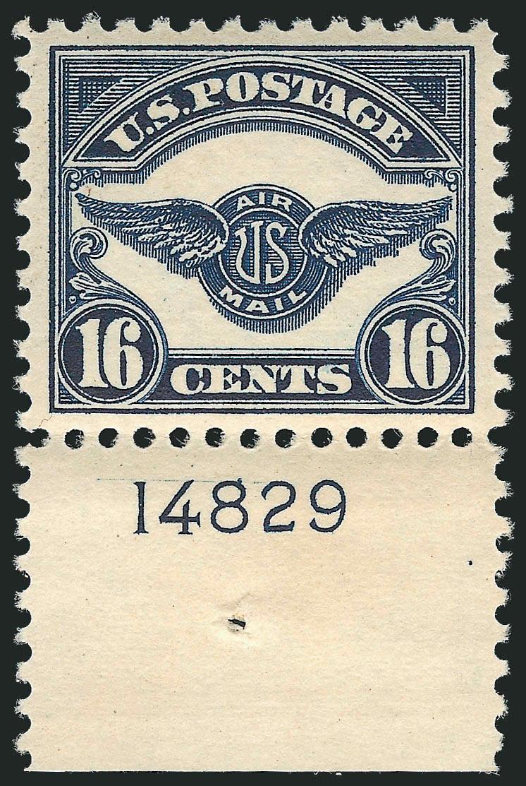 6c-24c 1918-23 Air Post (C1-C6).> Set of plate no. singles, Mint N.H. except 6c, rich colors and wide margins, Very Fine-Extremely Fine, Scott Retail with no premium for the plate nos.