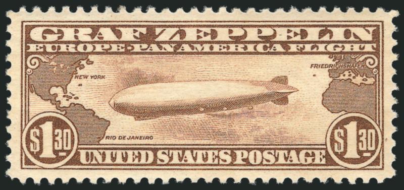 $1.30 Graf Zeppelin (C14).> Mint N.H., choice margins and perfectly centered, without the usual bend and skips, Extremely Fine Gem, with 2010 P.S.E. certificate (XF-Superb 95 SMQ $1,250.00)