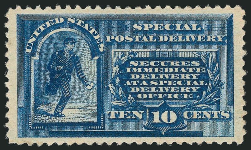 10c Blue, Special Delivery (E1).> Original gum, lightly hinged, unusually wide Jumbo margins, rich color, Extremely Fine, with 2010 P.S.E. certificate (VF-XF 85 Jumbo SMQ $540.00 as 85, $760.00 as 90)