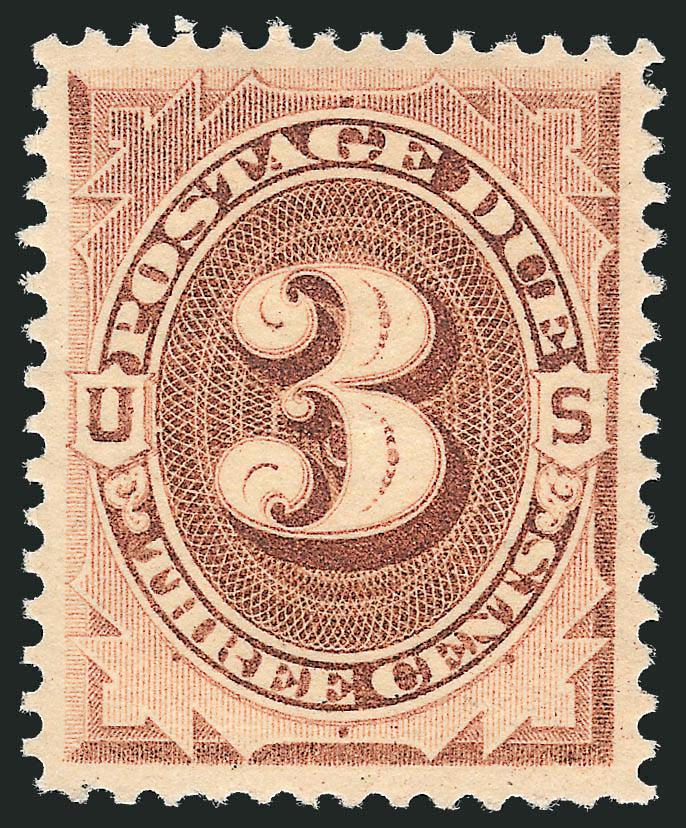 3c Brown (J3).> Mint N.H., rich color and proof-like impression, wide and balanced margins, Extremely Fine, an attractive stamp, ex Laila, with 2004 P.F. and 2005 P.S.E. certificates (XF 90 SMQ $600.00)