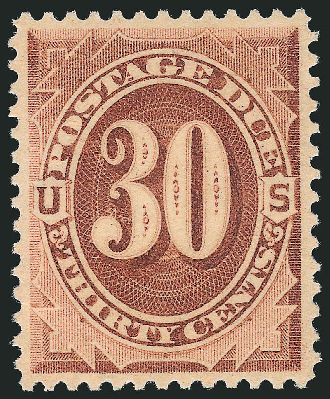 30c Brown (J6).> Mint N.H., pretty shade, well-proportioned margins, reperfed at top, Extremely Fine appearance, with 1993 (clear) and 2008 P.S.E. certificates