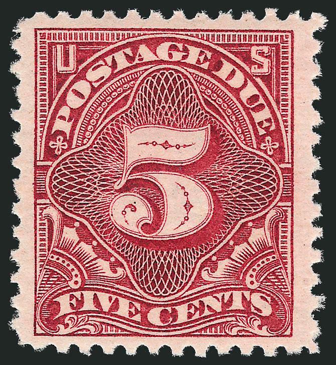 5c Deep Claret (J34).> Mint N.H., well-centered with wide margins, strong color and sharp impression, Extremely Fine, a premium example of a very difficult stamp to find Mint N.H. and centered, with 2000 and
2006 P.F. certificates (XF 90), P.S.E. has