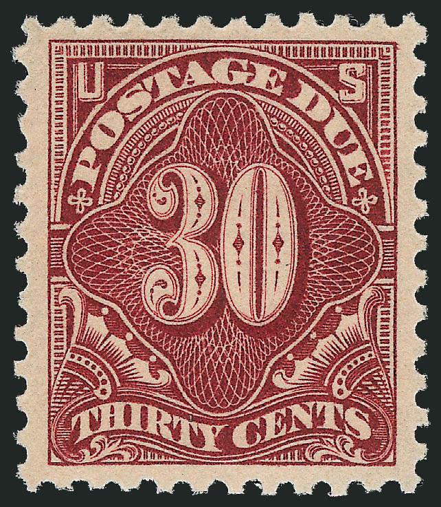 30c Deep Claret (J66a).> Mint N.H., deep rich color and perfect detailed impression, choice centering, Extremely Fine, with 1995 and 2001 P.F. and 2006 P.S.E. certificates (XF 90 SMQ $375.00)