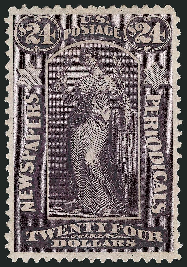 $24.00 Dark Gray Violet, 1875 Issue (PR29).> Unused (regummed), wonderfully well-centered, intense color and clear impression, tiny thin spot and single nibbed perf, otherwise Extremely Fine