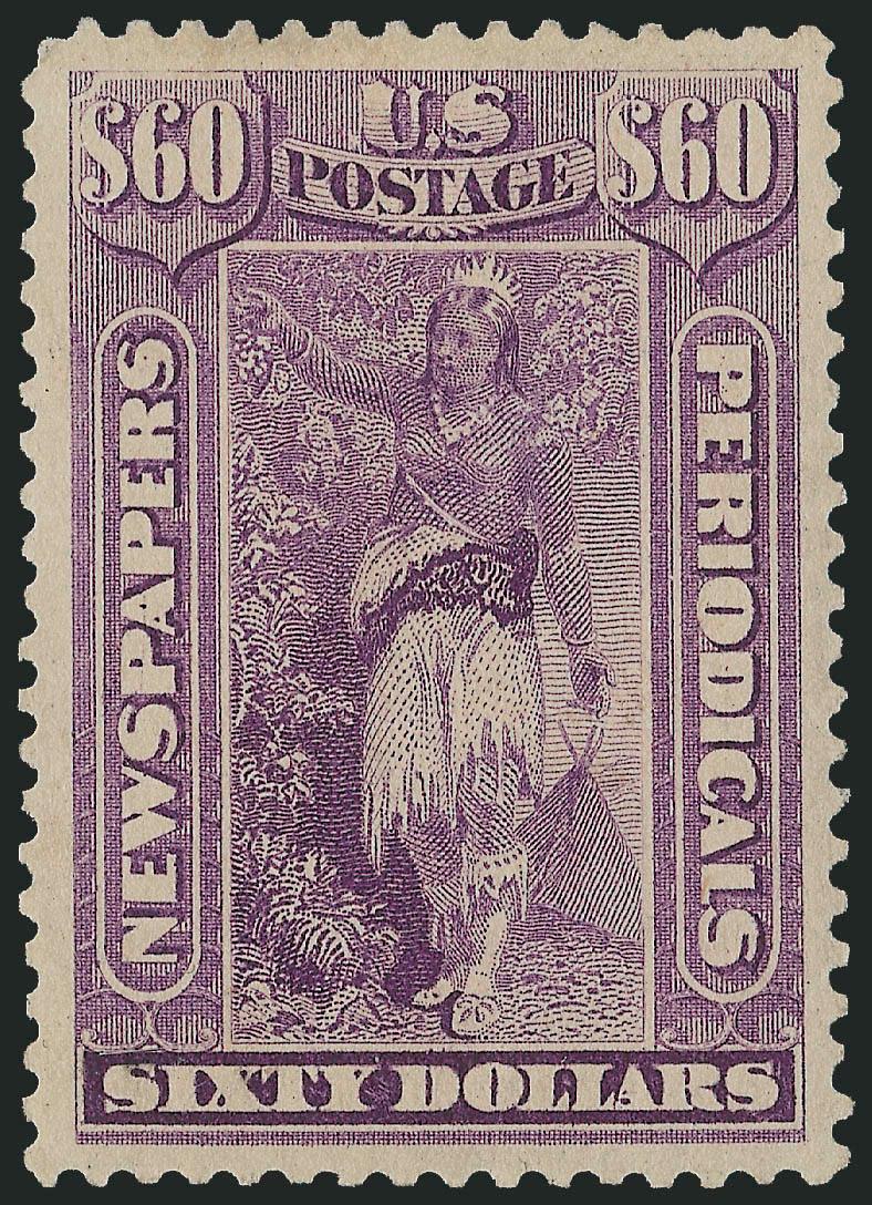 $60.00 Purple, 1879 Issue (PR79).> Original gum, lightly hinged, vivid color, almost perfectly centered with well-balanced margins, Extremely Fine Gem, a beautiful stamp, with 2004 and 2009 P.S.E. certificates
(OGph, XF-Superb 95 SMQ $2,250.00)