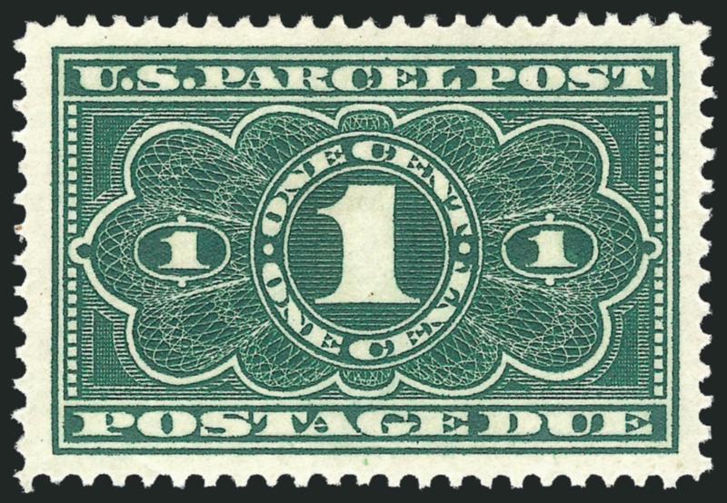 1c Dark Green, Parcel Post Postage Due (JQ1).> Single h.r., Jumbo margins with precise centering, Extremely Fine Gem