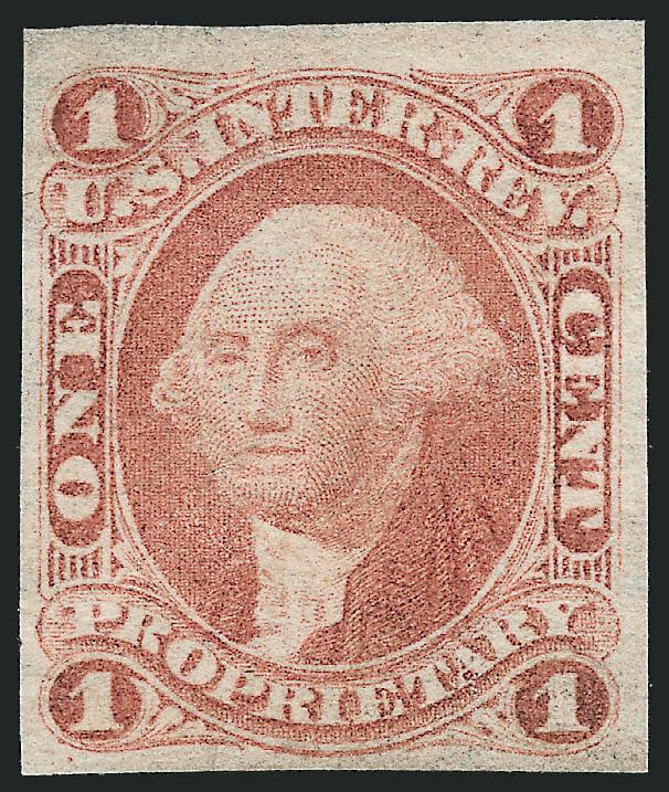 1c Proprietary, Imperforate (R3a).> Ample to huge margins, faintly cancelled, appears unused, Very Fine, with 2005 P.S.E. certificate (VF 80), SMQ does not price Revenue stamps