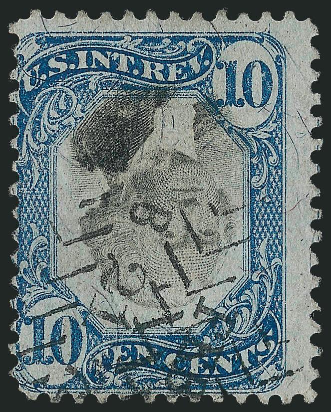 10c Blue & Black, Second Issue, Inverted Center (R109a).> Strong colors, bold Feb 21 herringbone cut cancels, Fine, with 1978 P.F. certificate