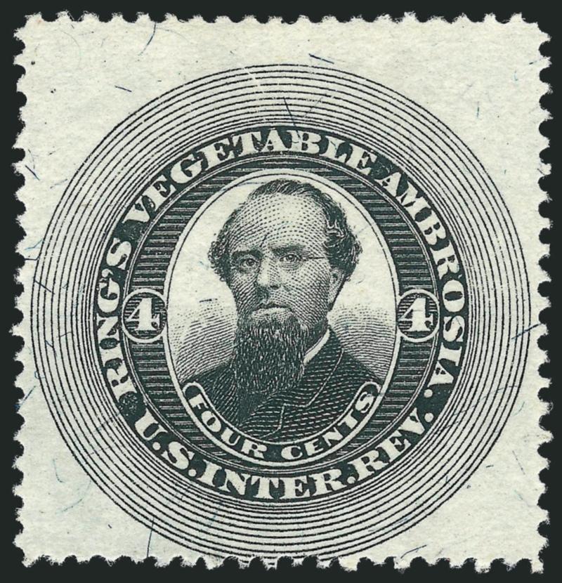 Rings Vegetable Ambrosia, 4c Black on Silk Paper, Perforated (RS203b).> Unused (no gum), intense shade, centered to bottom as are most known examples, Fine and very scarce