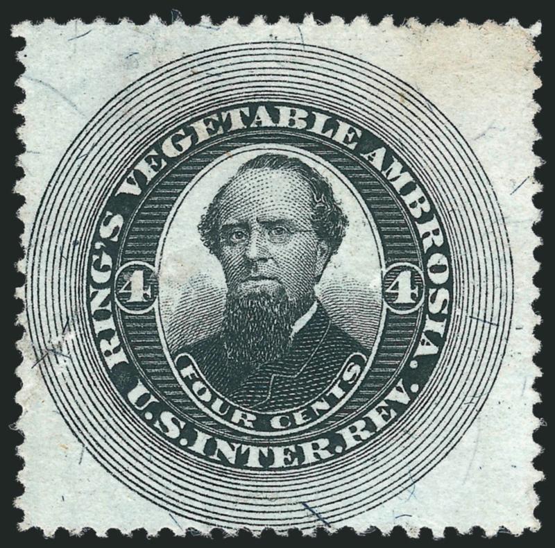 Rings Vegetable Ambrosia, 4c Black on Silk Paper, Perforated (RS203b).> Unused (no gum), small repaired faults, Fine appearance, ex Lilly