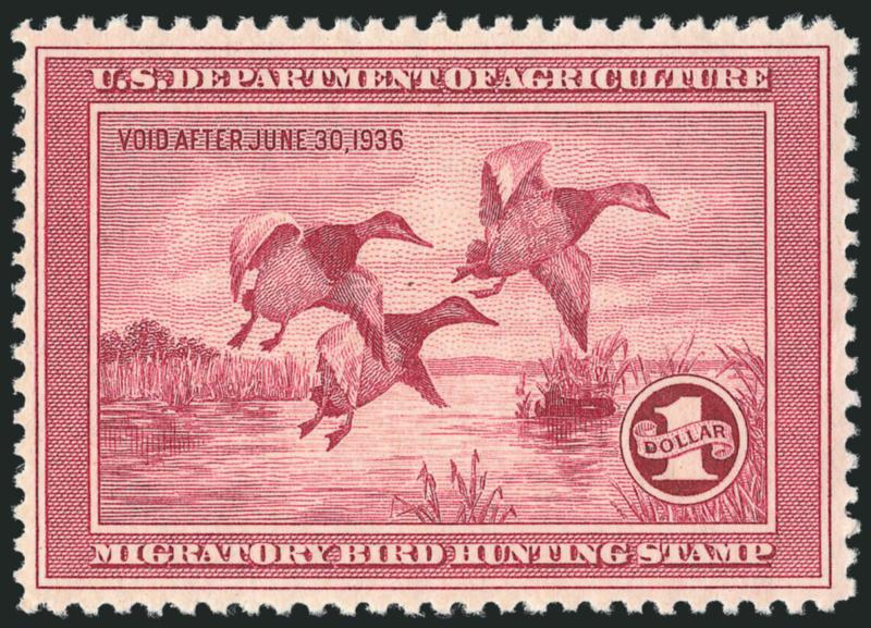 $1.00 1935 Hunting Permit (RW2).> Mint N.H., bright color, Very Fine and choice