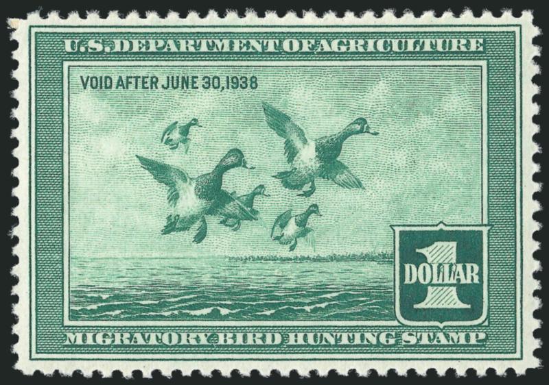 $1.00 1937 Hunting Permit (RW4).> Mint N.H., exceptionally fresh, choice centering, Extremely Fine, with 2002 and 2007 P.F. certificates (XF 90)