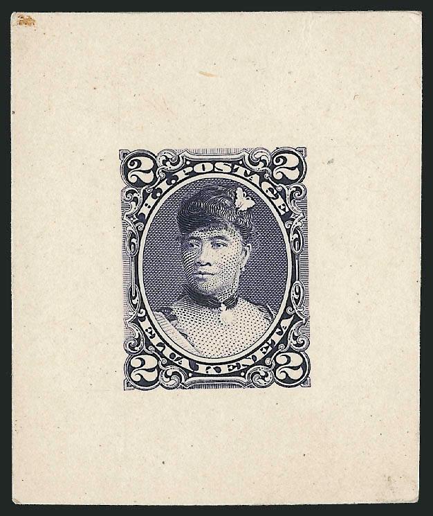 HAWAII, 1891, 2c Dull Violet, Large Die Proof on India (52P1).> 42 x 52mm, deep rich color, tiny adhesive stain at upper left, otherwise Very Fine, scarce
