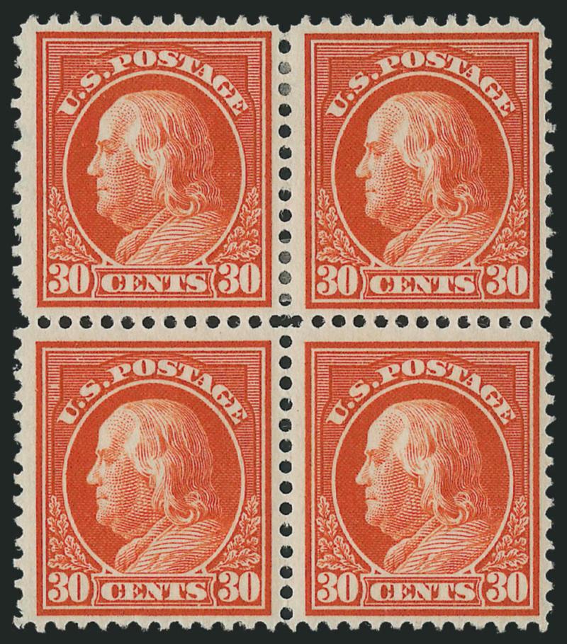 8c-30c 1912-14 Issue (414-416, 420).> 8c is bottom imprint and plate no. 5718 block of six (some gum disturbance from hinge removal), others blocks of four (10c Mint N.H.), fresh colors, Fine-Very Fine, 10c
with 2004 P.F. certificate