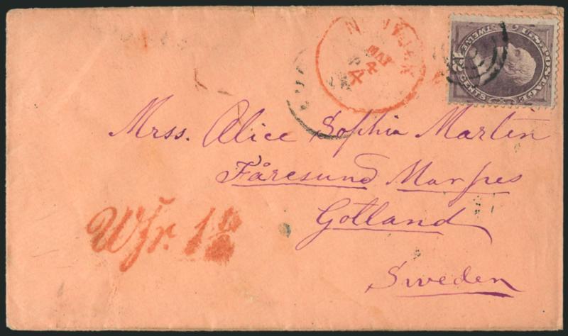 12c Dull Violet, Grill (140).> H. Grill, distinct vertical row of grill points behind ear of portrait and horizontal row across top of head, fresh color in distinctive 12c grilled-issue shade, tied by target
cancel on salmon-colored cover addressed i