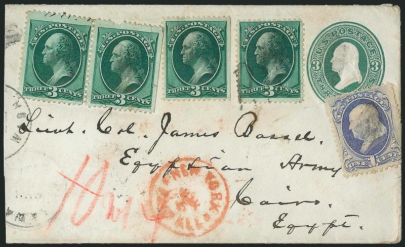 1c Ultramarine, 3c Green (156, 158).> 3c pair with traces of plate number captured at top, small faults, 1c overlapping edge, tied by lightly struck cancels, partly visible Walla Walla Wash. <Washington
Territory> circular datestamp on 3c Green ent