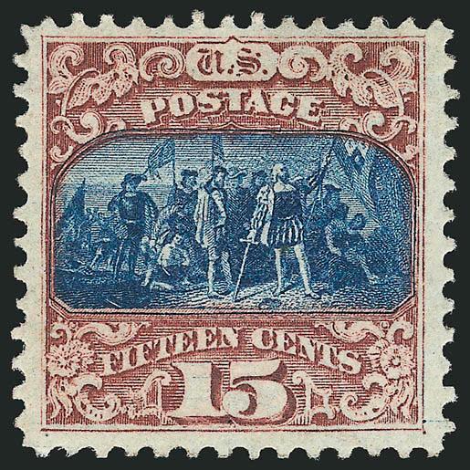 15c Brown & Blue, Ty. II (119).> Original gum, h.r., deep rich colors and proof-like impressions, wide margins<><>^VERY FINE AND CHOICE. A BEAUTIFUL ORIGINAL-GUM EXAMPLE OF THE 15-CENT TYPE II 1869
PICTORIAL.^<><>With 2000 P.F. certificate