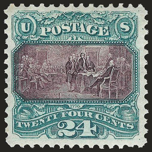 24c Green & Violet, Re-Issue (130).> Original gum, small h.r., rich colors on bright paper which is as fresh as the day it was made, detailed impressions showing every nuance of the design<><>^VERY FINE AND
CHOICE. A GORGEOUS ORIGINAL-GUM EXAMPLE O
