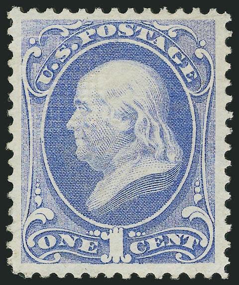 1c Ultramarine, Grill (134).> H. Grill, original gum, lightly hinged, clear grill points, bright color on fresh white paper, choice centering<><>^EXTREMELY FINE. AN UNUSUALLY WIDE-MARGINED ORIGINAL-GUM ONE-CENT
1870 NATIONAL GRILLED ISSUE WITH REMA