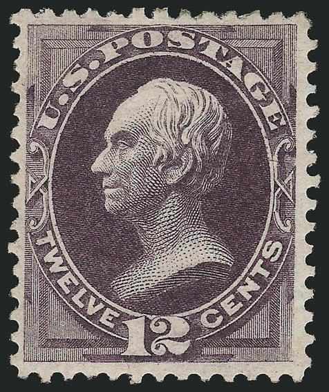 12c Blackish Violet (162).> Original gum, lightly hinged, deep rich color and proof-like impression<><>^VERY FINE ORIGINAL-GUM EXAMPLE OF THE 12-CENT 1873 CONTINENTAL PRINTING.^<><>With 2004 P.F.
certificate