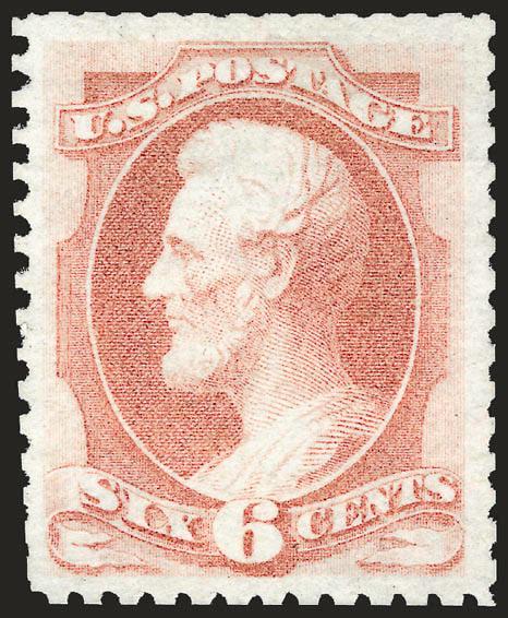 6c Dull Rose, Special Printing (170).> Without gum as issued, scissors-separated as usual but leaving <virtually full perforations on all sides,> beautiful centering, radiant color on bright paper<><>^EXTREMELY
FINE EXAMPLE OF THE 1875 6-CENT CONTI