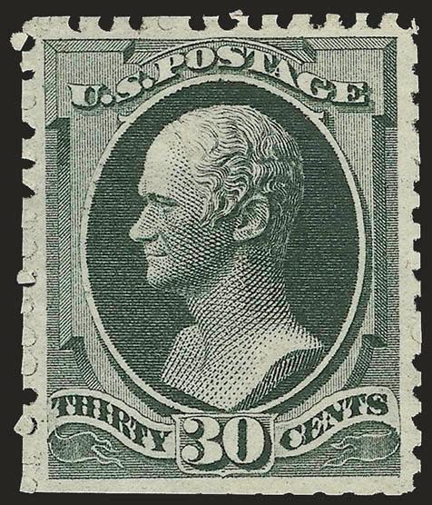 30c Greenish Black, Special Printing (176).> Without gum as issued, beautiful deep shade, scissors-separated as almost always leaving virtually full perforations on three sides<><>^EXTREMELY FINE. A MARVELOUS
EXAMPLE OF 30-CENT 1875 CONTINENTAL SPE