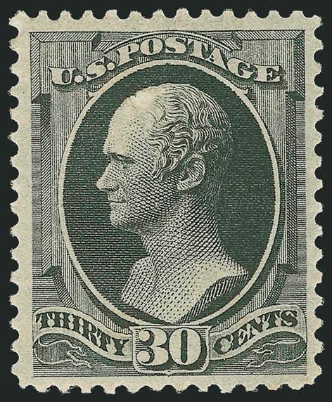 30c Full Black (190).> Original gum, lightly hinged, near perfect centering with well-balanced margins, intense shade and impression on fresh paper<><>^EXTREMELY FINE. AN OUTSTANDING ORIGINAL-GUM EXAMPLE OF THE
VERY CHALLENGING 30-CENT 1879 AMERICA