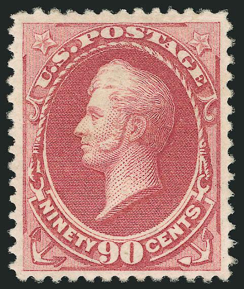 90c Carmine (191).> Original gum, barest trace of hinging, brilliant color, perfectly centered<><>^EXTREMELY FINE. A SUPERB ORIGINAL-GUM EXAMPLE OF THE 90-CENT 1879 AMERICAN BANK NOTE COMPANY ISSUE.^<><>With
2004 P.F. certificate