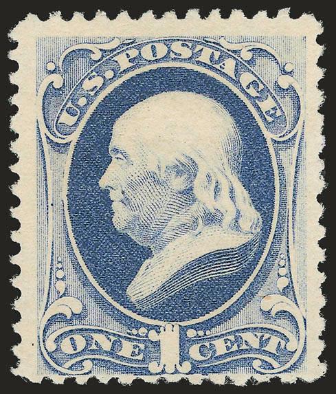1c Dark Ultramarine, Special Printing (192).> Without gum as issued, deep rich color on bright paper<><>^VERY FINE AND CHOICE. A RARE SOUND EXAMPLE OF THE ONE-CENT 1880 AMERICAN BANK NOTE COMPANY SPECIAL
PRINTING.^<><>Our recently completed censu