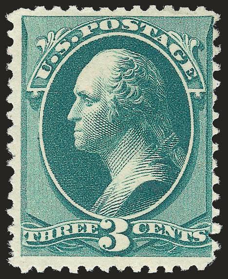 3c Blue Green, Special Printing (194).> Without gum as issued, intense shade and sharp impression, centered to right as are several of the few recorded examples, slightly and naturally elongated perf hole at
lower right not mentioned on accompanying