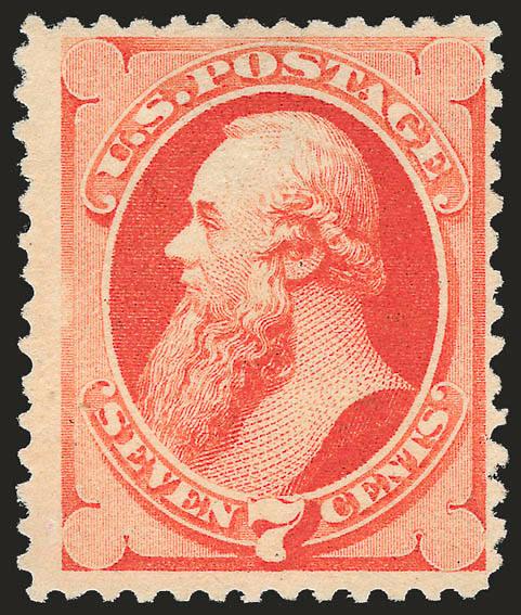 7c Scarlet Vermilion, Special Printing (196).> Without gum as issued, radiant color, wide margins<><>^FRESH AND FINE EXAMPLE OF THE 1880 7-CENT AMERICAN BANK NOTE COMPANY SPECIAL PRINTING.^<><>Our recent review
of records at the Philatelic Founda