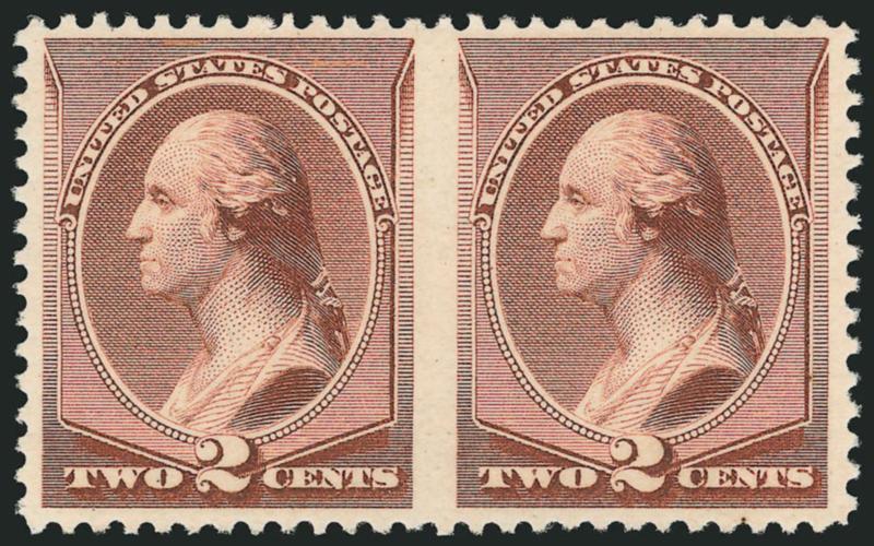 2c Pale Red Brown, Special Printing, Horizontal Pair, Imperforate Between (211Bc).> Original gum, lightly hinged, brilliant color<><>^VERY FINE AND CHOICE ORIGINAL-GUM EXAMPLE OF THIS IMPERFORATE BETWEEN
ERROR.^<><>We have offered only a handful