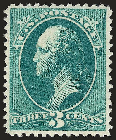 3c Blue Green (207).> Mint N.H., intense color and detailed impression, Very Fine and choice, a pretty stamp, with 2002 and 2005 P.S.E. certificates (VF 80 SMQ $315.00)