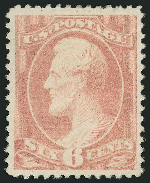 6c Rose (208).> Original gum, lightly hinged, fresh color on white paper, beautifully centered<><>^EXTREMELY FINE GEM. AN OUTSTANDING EXAMPLE OF THE ROSE SHADE. AN ELUSIVE STAMP IN THIS SUPERIOR
GRADE.^<><>Despite being the major Scott listing, t