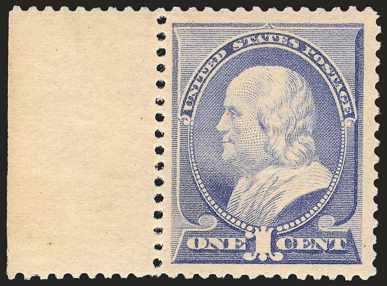1c Ultramarine (212).> Mint N.H. with <selvage at left,> brilliant color on crisp paper, wide and balanced margins, fresh and Extremely Fine, a beautiful stamp, with 2005 P.F. certificate