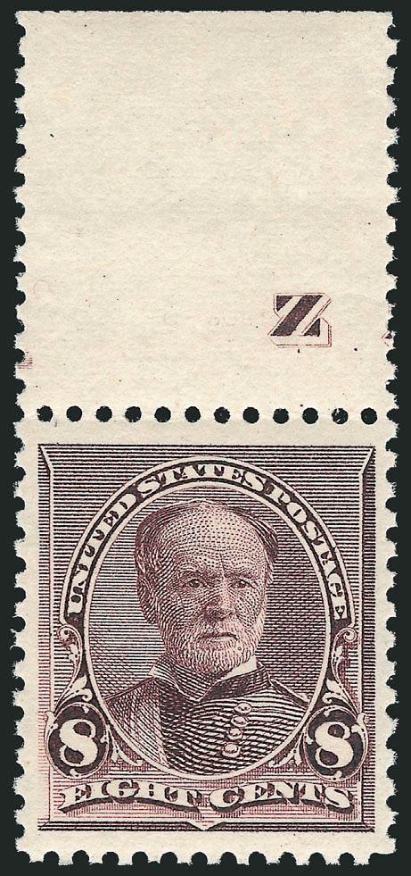 8c Lilac (225).> Mint N.H. with <Z of imprint at top,> extra wide selvage, bright shade, detailed impression, choice centering with wide margins, fresh and Extremely Fine, a beautiful stamp, with 2005 P.F.
certificate