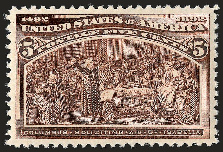 5c Columbian (234).> Mint N.H., intense shade and proof-like impression, gorgeous centering with wide and even margins, Extremely Fine, a beautiful stamp, with 2000 P.F. certificate
