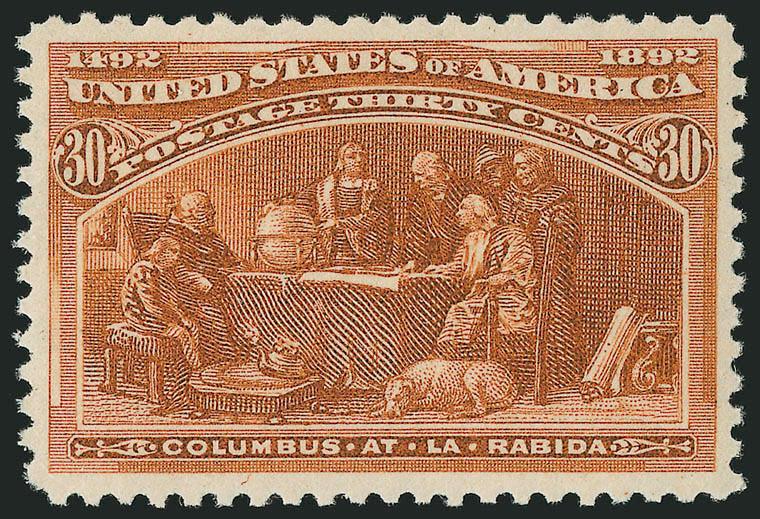 30c Columbian (239).> Mint N.H., intense color and proof-like impression, almost perfectly centered with balanced margins, Extremely Fine, with 2003 P.F. certificate