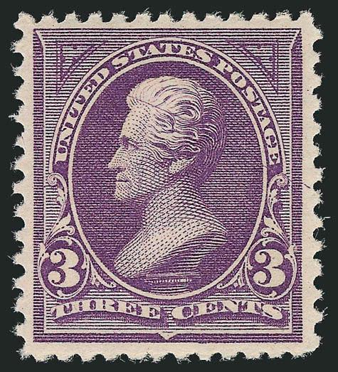 3c Purple (253).> Mint N.H., intense shade and impression on bright paper, interesting plate scratch across head, Very Fine and choice, with 2004 P.S.E. certificate for block