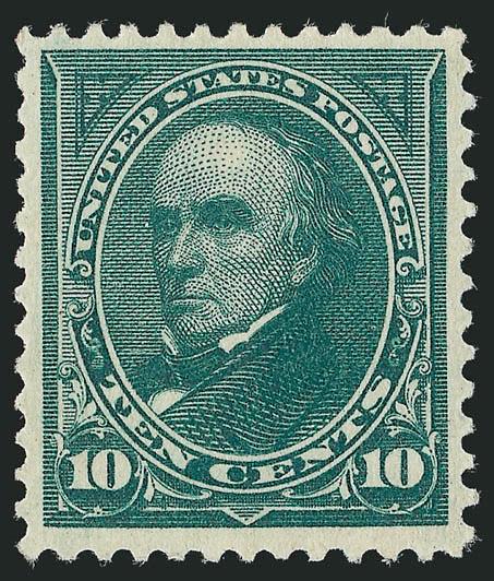 10c Dark Green (258).> Mint N.H., bright shade and crisp impression, fresh and Very Fine, with 2001 and 2005 P.S.E. certificates (VF 80 SMQ $1,000.00)