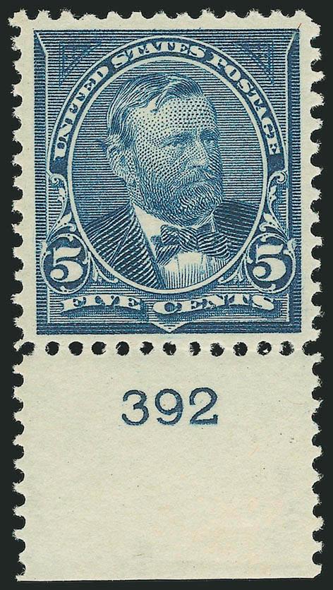 5c Dark Blue (281).> Mint N.H. with plate no. in wide bottom selvage, dark color on bright paper, Extremely Fine Gem, with 2003 P.F. certificate for plate strip of three