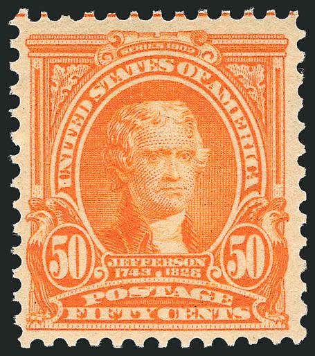 50c Orange (310).> Mint N.H., vibrant color as fresh as the day it was printed, long and full perforations all around, Very Fine, with 2005 P.S.E. certificate for block