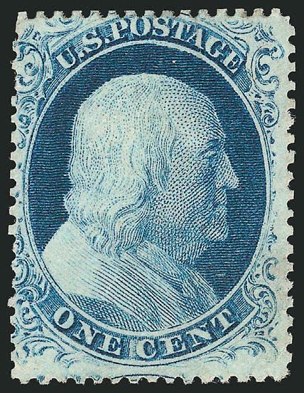 1c Blue, Ty. IV (23).> Unused (no gum), recut once at top and once at bottom, rich color and detailed impression, small tears at top and lower right, appears Fine, the 1c Type IV Perforated is scarce in unused
condition, with 2003 P.S.E. certificate