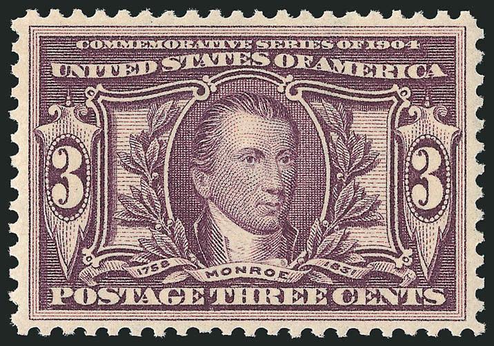 3c Louisiana Purchase (325).> Mint N.H., perfectly centered with balanced margins, rich color and proof-like impression<><>^EXTREMELY FINE MINT NEVER-HINGED EXAMPLE OF THE 3-CENT LOUISIANA PURCHASE
ISSUE.^<><>With 2000 P.F. and 2005 P.S.E. certif