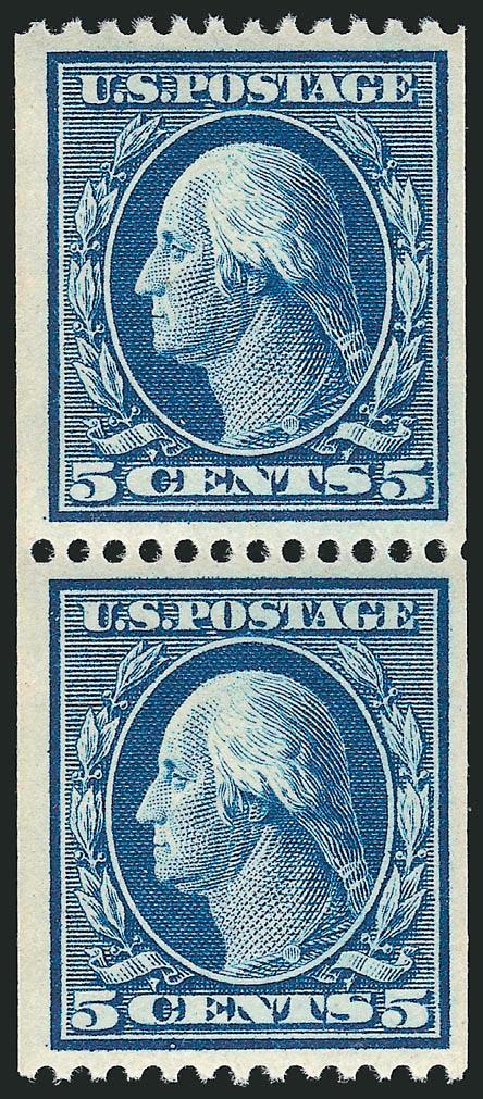 5c Blue, Coil (351).> Mint N.H. pair, deep rich color and proof-like impression, wide margins, Very Fine and choice, an attractive pair, with 2003 P.F. certificate