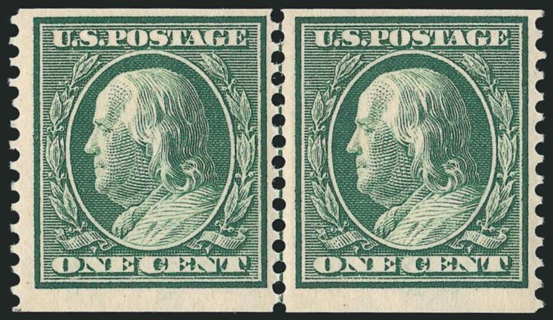 1c Green, Coil (387).> Guide line pair, lightly hinged, intense shade and impression, few trivial perf separations at top, Fine-Very Fine, with 1991 P.F. certificate