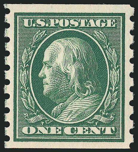 1c Green, Coil (392).> Mint N.H., bright shade, crisp impression, post-office fresh and Extremely Fine, with 1992 P.F. certificate for guide line pair