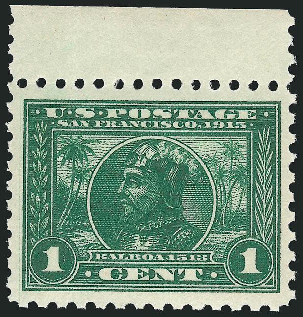 1c Panama-Pacific, Perf 10 (401).> Mint N.H. with <selvage at top,> intense shade and impression, near-perfect centering, small natural gum skip not mentioned on accompanying certificate, Extremely Fine, with
2001 P.S.E. certificate