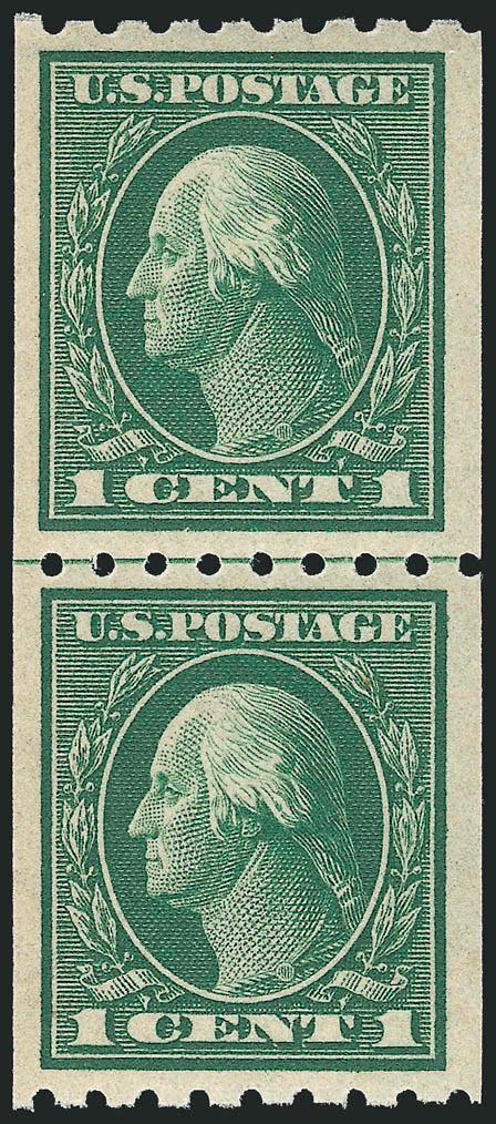1c Green, Coil (410).> Mint N.H. guide line pair, bright shade, wide margins, fresh and Extremely Fine, with 2000 P.F. certificate