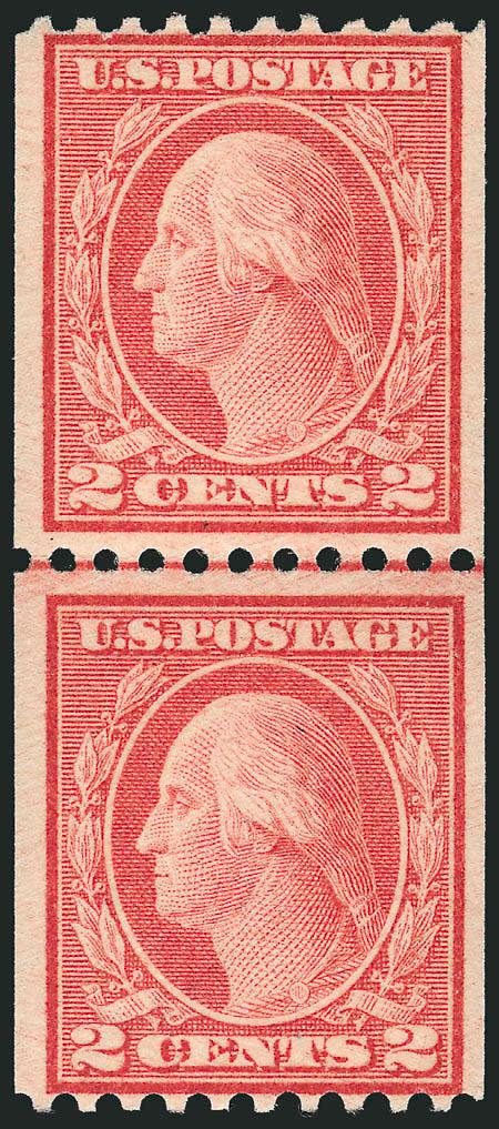 2c Carmine, Ty. III, Coil (450).> Mint N.H. joint line pair, radiant color, wide margins at sides, Fine-Very Fine, with 2002 P.S.E. certificate